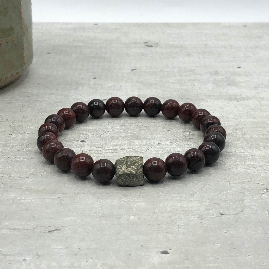 Creative Fire Bracelet • Brecciated Jasper & Pyrite Cube, 8mm