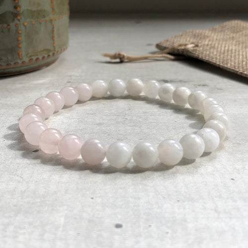 Muse Moon Babe Bracelet | Moonstone & Rose Quartz, 8mm