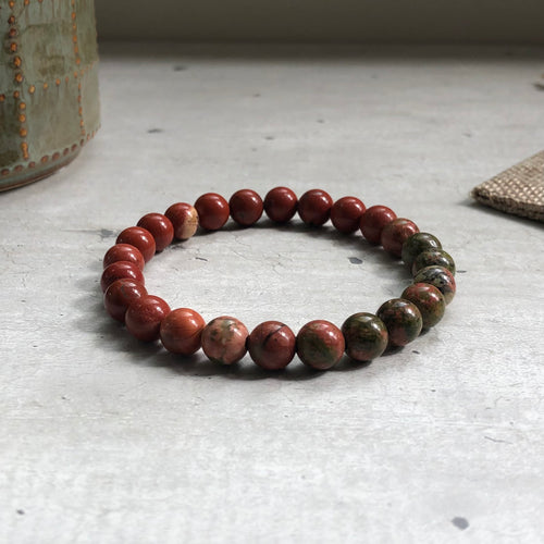 Passion Garden Bracelet • Red Jasper & Unakite, 8mm