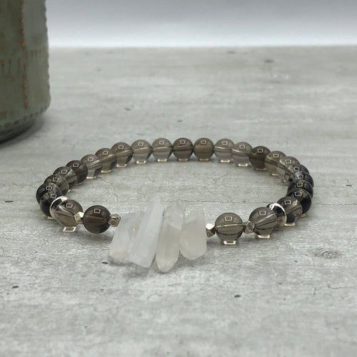 IV. Pillar Bracelet • Stability & Expansion • Smoky Quartz & Clear Quartz, 6mm